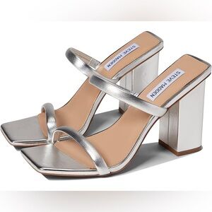 Steve Madden Silver Metallic Block Heel Sandals